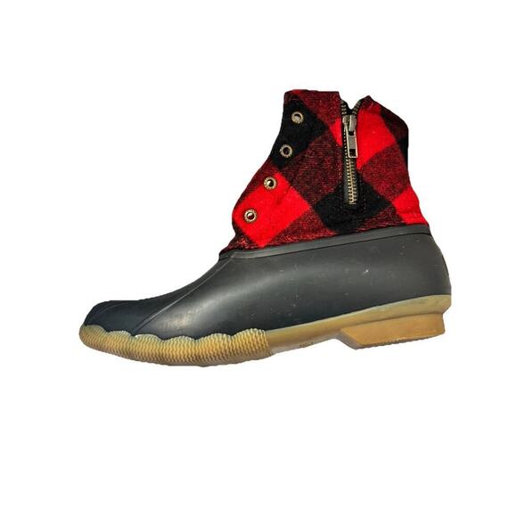 Sperry Womens 8 Saltwater Red Buffalo Plaid Zip Up Duck Boots Winter Rain - Picture 5 of 8